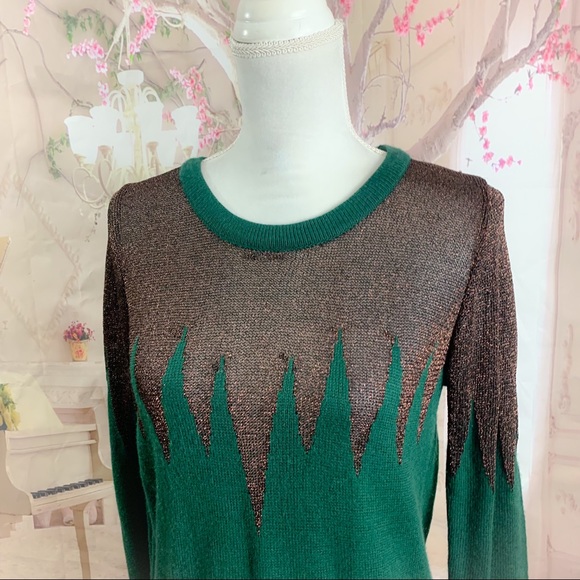 Lucca Couture Green Zig Zag Lurex Icicle Green Sweater - Picture 2 of 10